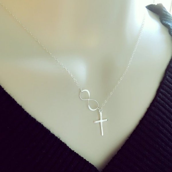 Birthday Gift, Gift For Mom, Infinity Cross Necklace, Personalized Jewelry, Christmas Gift, Gift For Her
