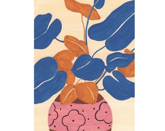 Hand painted, Gouache, potted plant A6 Print