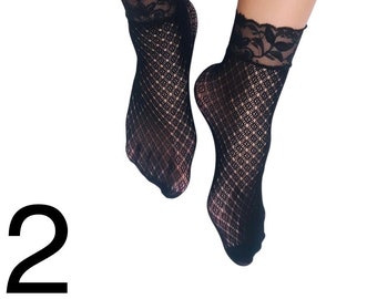 Women's Fishnet Socks|Lace Socks|Anklet Socks |Silk Socks|See Through Socks|Ankle Socks|Embroidered Socks|Hosiery|Lace Socks|Thin Socks