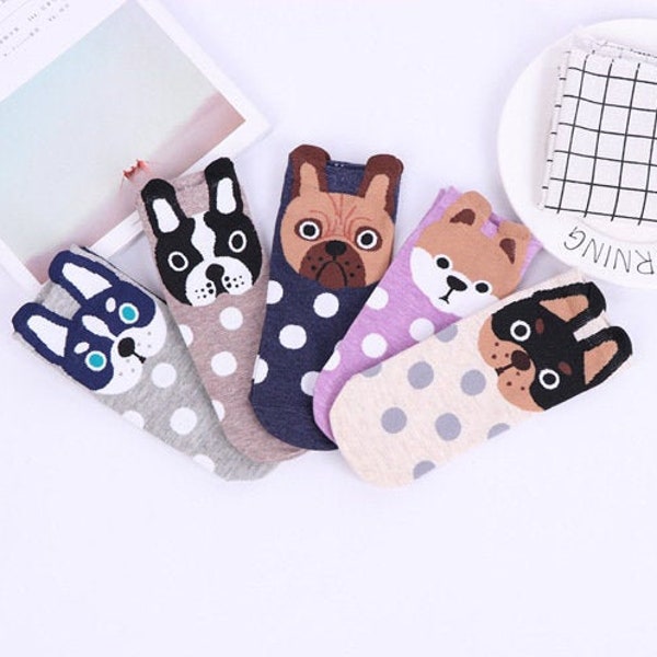 5 Pairs Women's Socks|Dog Lover Socks|Cartoon Socks|Character Socks|Animal Socks|Pug Socks|Frech Bulldog Socks|Bulldog Socks