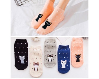 5 Pairs Women's Cat Socks|Novelty Socks|CuteSocks|AnimalSocks|Kitten Socks|Pattern Socks