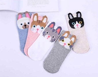5 Pairs Women's Cat Socks|Novelty Socks|Cute Socks|Animal Socks|Kitten Socks|Pattern Socks