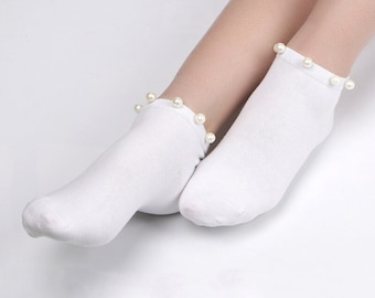 2 Pairs Women's Ankle Socks|Pearls Socks|Cotton Socks|Girl Socks|Fashionable Socks|Novelty Socks|Trendy  Socks