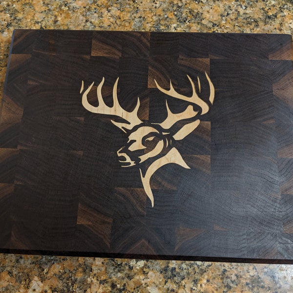 Walnut Cutting Board with a Stag Maple Inlay, End Grain, Butchers Block, wood, made to order, handmade, custom, wedding, gift for him