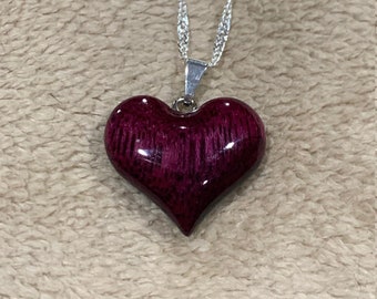 Purpleheart Wood Heart necklace, gift for her, 5th anniversary, Mother's Day