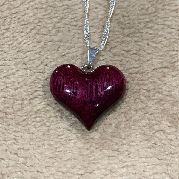 Purpleheart Wood Heart necklace, gift for her, 5th anniversary, Mother's Day