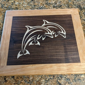 Wood cutting board with Inlay, cherry, walnut and maple inlay, wooden, serving, handmade, charcuterie board, Christmas, 5th anniversary