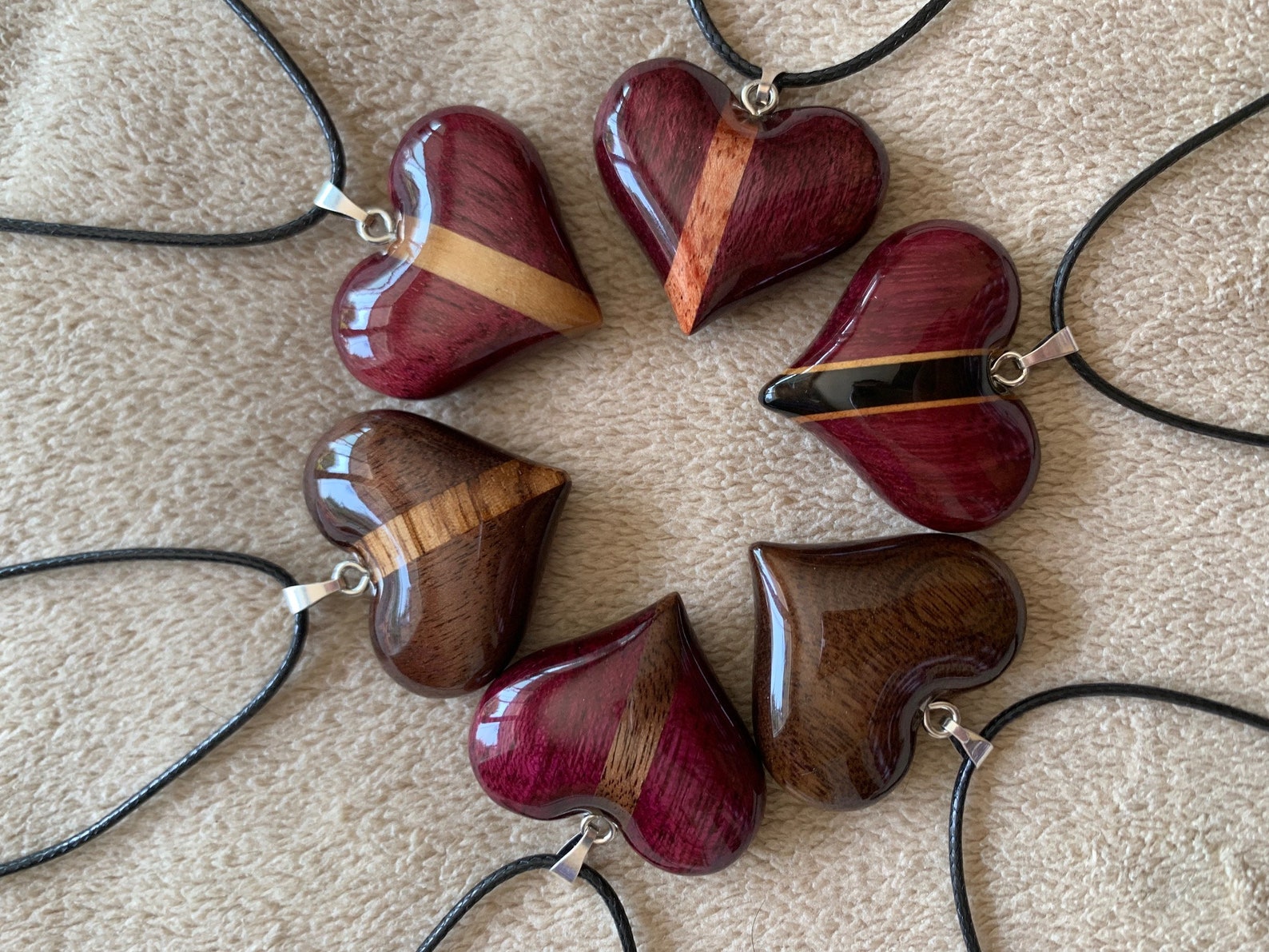 Wood Heart Pendant Necklace Purpleheart and Maple Etsy