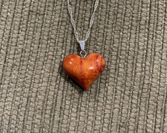 Wood Heart necklace , Apricot Wood, gift for her, 5th anniversary, Mother's Day