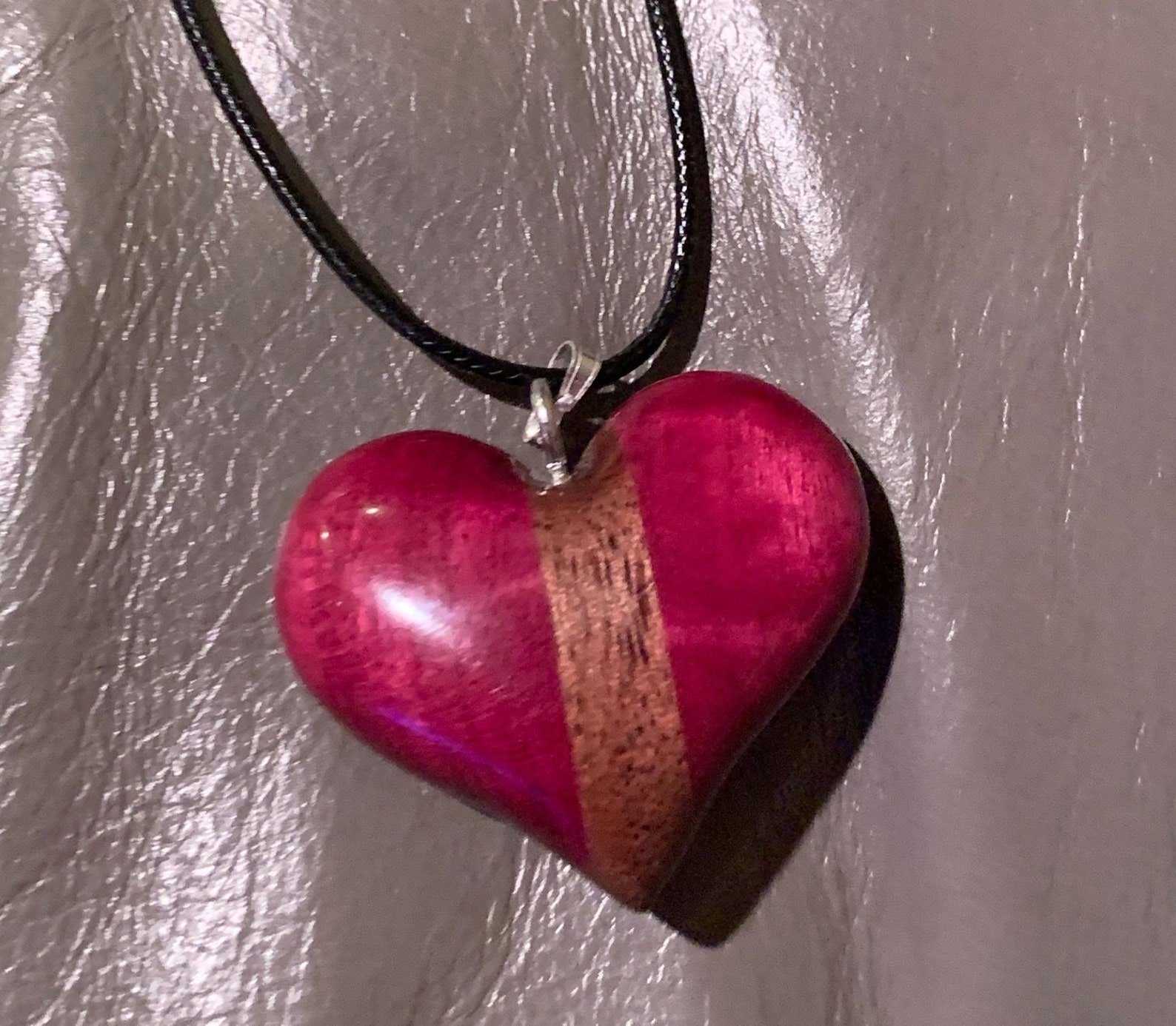 Wood Heart Pendant necklace purpleheart and Etsy