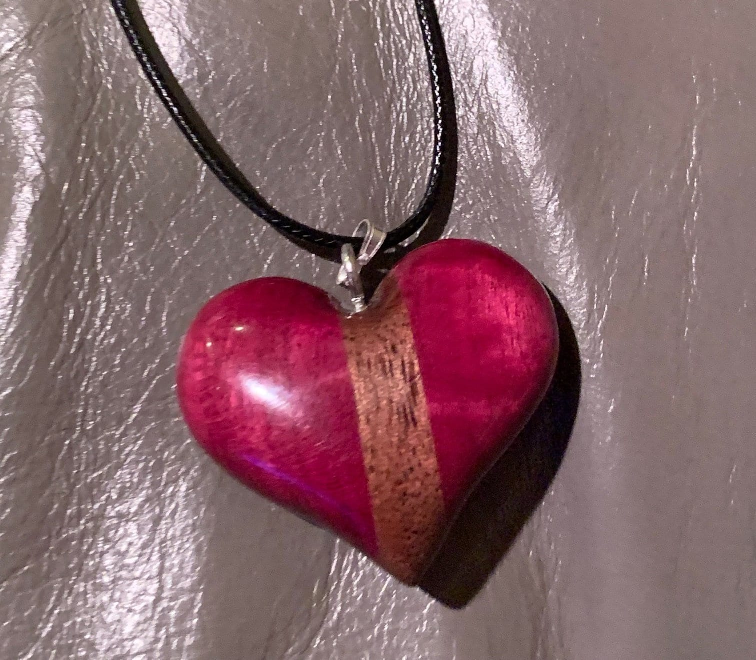 Wood Heart Pendant necklace purpleheart and walnut gift for | Etsy