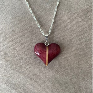 Wood Heart necklace , purpleheart and maple, gift for her, 5th anniversary, Mother&#39;s Day