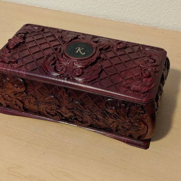 Wood Jewelry Box, Carved, Jewlery box ,5th Anniversary Gift, Wooden Jewlery Box, Jewelry Organizer, Purpleheart, handmade, keepsake