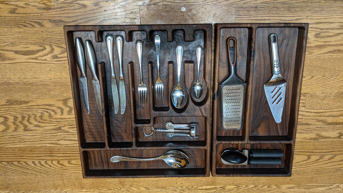 Solid Walnut Wood Cutlery Tray and Optional Side Tray for Etsy