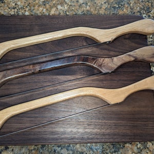 Wood Bread Knife, Bread Knife, Bow Bread Knife, Fiddle Bread Knife, Wooden, Walnut, Cherry, Oak, Stainless Steel Serrated Blade