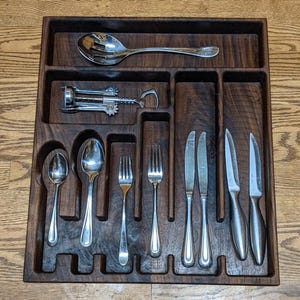 Customizable Solid Walnut Wood Cutlery Tray and Optional Side Tray for Mothers day, Wedding, Anniversary or House warming Gift