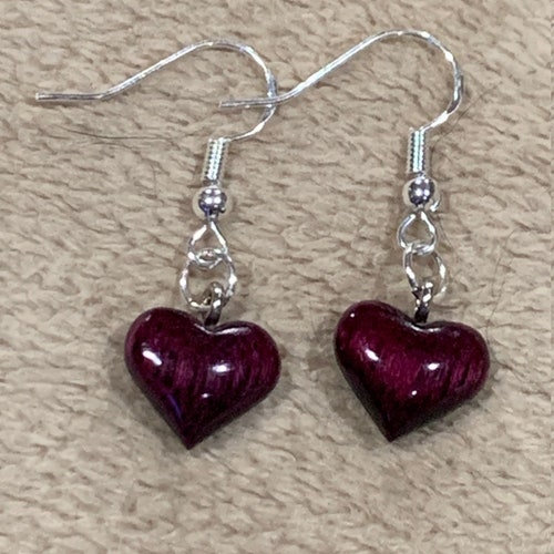 Purpleheart Wood Heart Necklace and Earring Set Gift for Her | Etsy