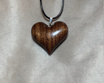 Wood Heart Pendant, necklace, Walnut, Mother's Day, gift for her, 5th anniversary,