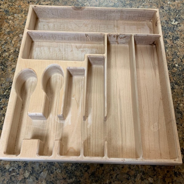 Customizable Solid Maple Wood Cutlery Tray and Optional Side Tray for Mothers day, Wedding, Anniversary or House warming Gift