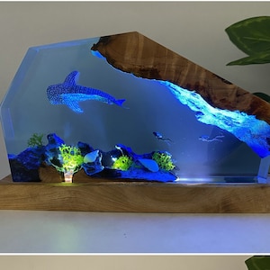 Scuba Diving Resin Lamp | Whaleshark Wood Resin Lamp | Personalized Resin Night Light | Ocean-Inspired Resin Lamp | Gifts for her