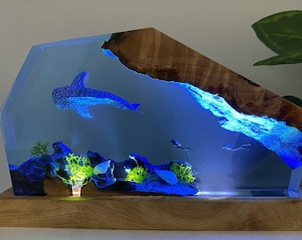Whaleshark Resin Lamp: Scuba Diving Wood Night Light