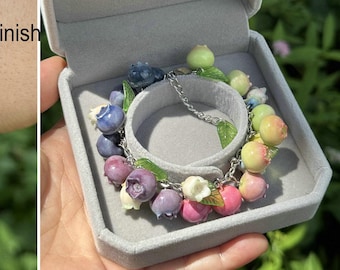 Clay Blueberry Bracelet, Realistic Berry Charm Bracelet, Cottagecore Fruit Jewelry, Wood Resin Night Light, Resin Art Lamp