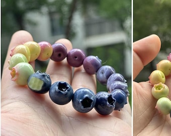 Pink Lemonade Blueberry Bracelet, Handmade Polymer Clay Berry Jewelry, Realistic Blueberry Bracelet, Colorful Fruit Jewelry