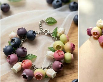 Polymer Clay Blueberry Bracelet, Realistic Berry Charm Bracelet, Cottagecore Fruit Jewelry, Wood Resin Night Light, Resin Art Lamp