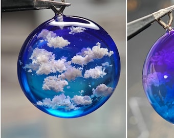 Cloud Resin Pendant, Handmade Blue Sky Necklace, Gift for sky lover, Sky resin pendant