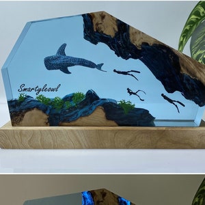 Scuba Diving Resin Lamp | Whaleshark Wood Resin Lamp | Personalized Resin Night Light | Ocean-Inspired Resin Lamp | Gifts for her