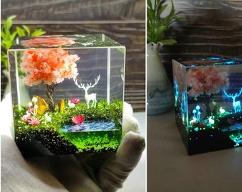 Patronus Resin Diorama | Miniature art | Ghostly glowing of the forest deer | Patornus in Enchanted Forest | Patornus gifts | witch gift