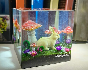 Forest Resin Diorama, Miniature Forest Resin Cube, Handmade Glowing resin art, resin paperweight, Gift for nature lover