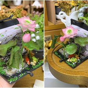 Clay Lotus Flower Decor | Handmade Miniature Rose Flower | Miniature Book Art | Mini Clay Flower