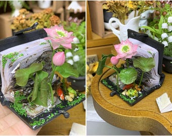Clay Lotus Flower Decor | Handmade Miniature Rose Flower | Miniature Book Art | Mini Clay Flower
