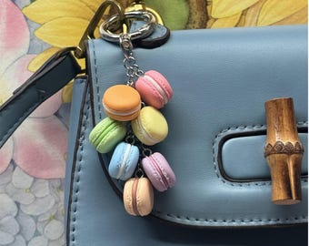 Handcrafted Clay Macaron Bag Charm, Colorful Macaron Keychain, Ocean Diorama Resin Paperweight, Mini Sea Scene, Aesthetic Desk Accessory