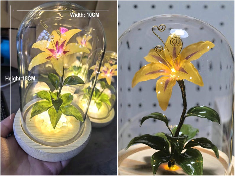 Lampada a forma di fiore in resina, lampada magica a forma di fiore dorato fatta a mano, fiore di Sundelions, lampada floreale in resina, regalo di compleanno, regalo per gli amanti delle fiabe immagine 3