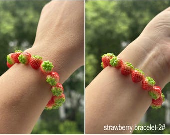 Handmade Clay Fruit Jewelry, Realistic Apple Strawberry Bracelet, Polymer Clay Fruit Bracelet, Cute Nature Inspired Jewelry