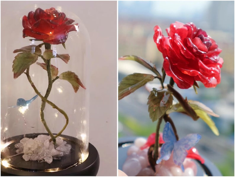 Lampada a forma di fiore in resina, lampada magica a forma di fiore dorato fatta a mano, fiore di Sundelions, lampada floreale in resina, regalo di compleanno, regalo per gli amanti delle fiabe immagine 14