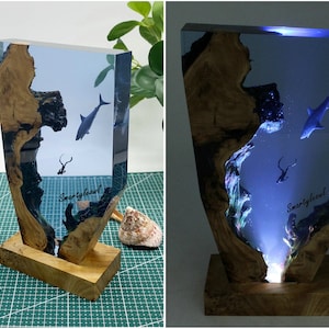 Whale Resin Lamp | Ocean Resin Night Light| Scuba Diving Gifts | Great white shark night light | Gifts for Ocean Lovers | Epoxy Resin Lamp