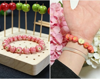 Handmade Polymer Clay Apple Bracelet, Handcrafted Miniature Forests, mushroom elves, fantasy woodland, figurine decor