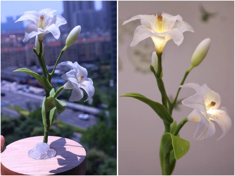 Lampada a forma di fiore in resina, lampada magica a forma di fiore dorato fatta a mano, fiore di Sundelions, lampada floreale in resina, regalo di compleanno, regalo per gli amanti delle fiabe immagine 8