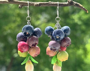 Rainbow blueberry earrings, Clay fruit earring, Blueberry bag charm, Jellyfish Resin Earrings, Jellyfish resin pendant