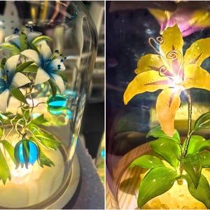 Lampada a forma di fiore in resina, lampada magica a forma di fiore dorato fatta a mano, fiore di Sundelions, lampada floreale in resina, regalo di compleanno, regalo per gli amanti delle fiabe immagine 1