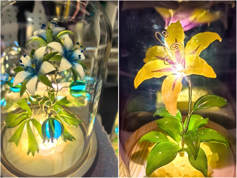 Lampada a forma di fiore in resina, lampada magica a forma di fiore dorato fatta a mano, fiore di Sundelions, lampada floreale in resina, regalo di compleanno, regalo per gli amanti delle fiabe immagine 1