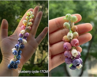 Blueberry Life Cycle Bracelet, Handmade Polymer Clay Blueberry Jewelry, Realistic Berry Bracelet, Nature Inspired Jewelry