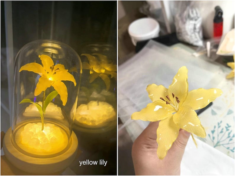 Lampada a forma di fiore in resina, lampada magica a forma di fiore dorato fatta a mano, fiore di Sundelions, lampada floreale in resina, regalo di compleanno, regalo per gli amanti delle fiabe immagine 9