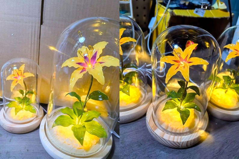 Lampada a forma di fiore in resina, lampada magica a forma di fiore dorato fatta a mano, fiore di Sundelions, lampada floreale in resina, regalo di compleanno, regalo per gli amanti delle fiabe immagine 2