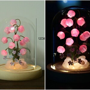 Lampada a forma di fiore in resina, lampada magica a forma di fiore dorato fatta a mano, fiore di Sundelions, lampada floreale in resina, regalo di compleanno, regalo per gli amanti delle fiabe pink lily of valley