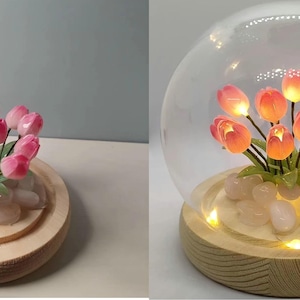 Lampada a forma di fiore in resina, lampada magica a forma di fiore dorato fatta a mano, fiore di Sundelions, lampada floreale in resina, regalo di compleanno, regalo per gli amanti delle fiabe pink tulip 9cm