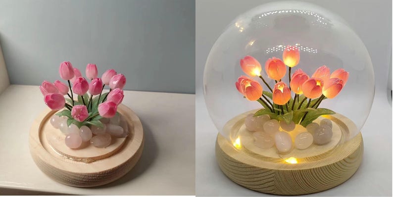 Lampada a forma di fiore in resina, lampada magica a forma di fiore dorato fatta a mano, fiore di Sundelions, lampada floreale in resina, regalo di compleanno, regalo per gli amanti delle fiabe pink tulip 9cm